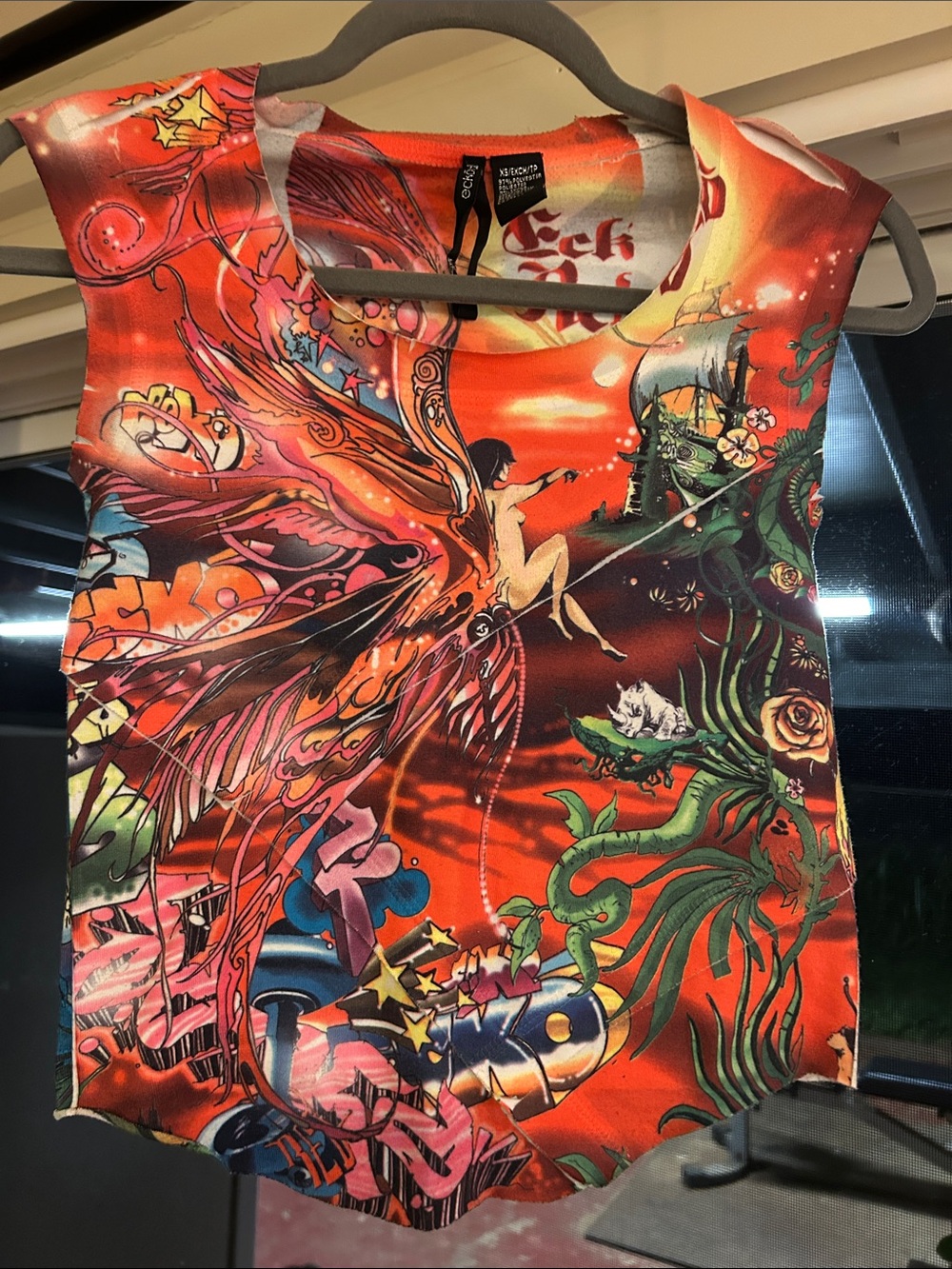 Ecko Red Rock Revival Men’s Orange Red Graphic Tank Top with Multicolor Art